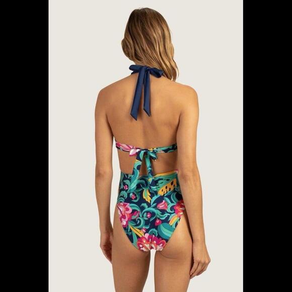 Trina Turk India Garden Halter Belted One Piece Womens Floral Swimsuit Size 6 - Picture 3 of 7
